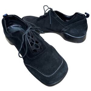 Vintage Versace Classic Black Suede Leather Square Toe Lace Up Shoes Mens 42 US9